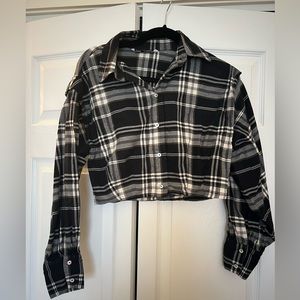 Zara Cropped Black & White Plaid Top Size Small